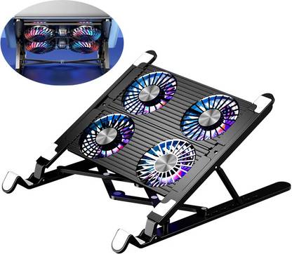 RETRACK Laptop Cooler Base Stand Foldable Adjustable Laptop Cooling Pad with 4 Fans Plastic Floor and Desk Stand Laptop Stand with Adjustable Height Compatible with Universal Laptops