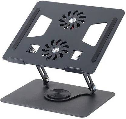 SunPro 360 Degree Rotating Foldable Laptop Riser Holder Aluminum Alloy Portable Laptop Cooling Stand With Double Fans Aluminium Floor and Desk Stand Rotatable Laptop Stand with Adjustable Height Compatible with 40 - 44cm Laptops