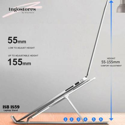 ingostores By Blackbird Alloy Adjustable, Portable, Foldable, Multipurpose, Affordable ISB_IS59 Aluminium Desk Stand Laptop Stand with Adjustable Height Compatible with Universal Laptops