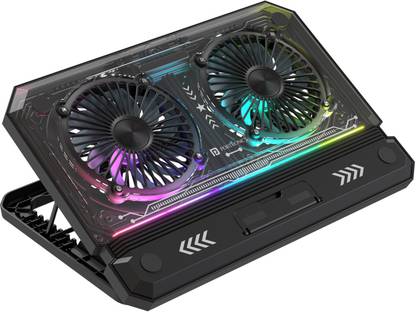 Portronics My Buddy Air 5 Laptop Cooling Pad, 2 Cooling Fans, Height Adjust, RGB Lights, Laptop Stand