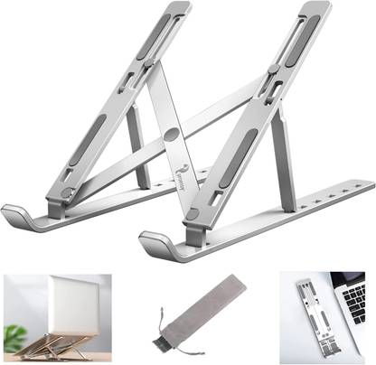 TEG Adjustable Laptop Tabletop Stand, Foldable,height adjustable with pouch Aluminium Desk Stand Rotatable Laptop Stand with Adjustable Height Compatible with Universal Laptops