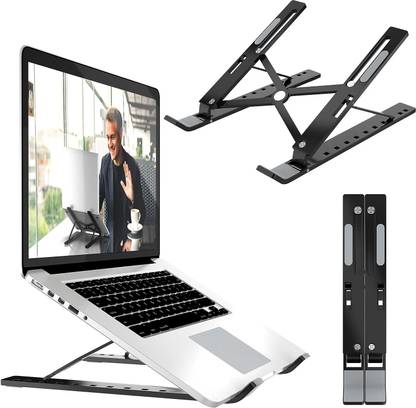 Buyab factory Aluminum Black LAPTOP STAND + BOOK Stand + TAB STAND + MOBILE STAND m-25 LAPTOP STAND MODAL 4 Aluminium Floor and Desk Stand Laptop Stand with Adjustable Height Compatible with Universal Laptops