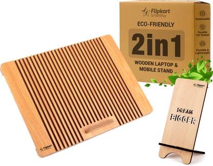 Flipkart SmartBuy Combo of Laptop & Mobile Stand Adjustable, Portable, Ergonomic for iPad, Tablet Louver AB-01 Wooden Mobile and Wooden Desk Stand Rotatable Laptop Stand with Adjustable Height Compatible with Universal Laptops