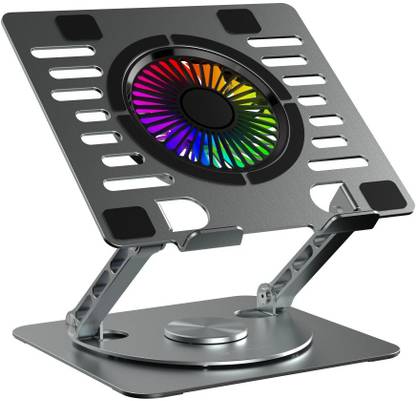 Portronics My Buddy Spinlight Portable Laptop Stand with 360° Rotating Base, 10+ RGB Customizations, Aluminium Alloy, Ventilated Board Laptop Stand