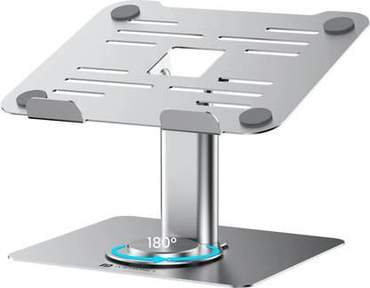 Portronics Twister Metal Laptop Stand, Rotation Base, Height Adjust, Improves Air Flow, POR-2638 Carbon Steel Desk Stand Rotatable Laptop Stand with Adjustable Height Compatible with Universal Laptops