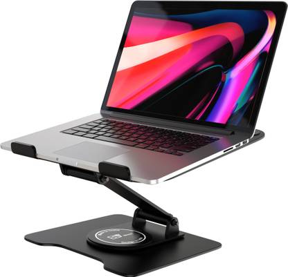 ELV DIRECT Aluminum Laptop Stand for Desk, 360 Degree Rotatable and Height Adjustable Foldable Riser for All Laptops up to 16 Inch/40.64 cms (Black) Aluminium Desk Stand Rotatable Laptop Stand with Adjustable Height Compatible with 36 - 39cm Laptops
