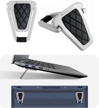 ZEBRONICS ZEB-NS50 with Ultra-Compact, Foldable & Rigid Design, Anti-Slip Rubber Pads Aluminium Desk Stand Laptop Stand Compatible with Universal Laptops