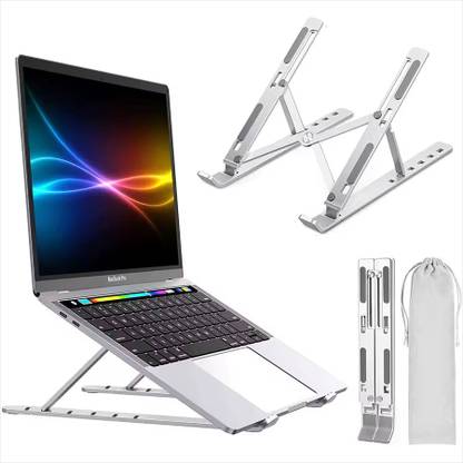 Piquant 6 Angles Adjustable Aluminum Ergonomic Foldable Portable Tabletop Laptop/Desktop Stand Holder Compatible for MacBook, HP, Dell, Lenovo & All Other Notebook Aluminium Floor and Desk Stand Rotatable Laptop Stand with Adjustable Height Compatible with Universal Laptops