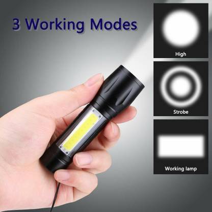 RSCT 3 Modes LED Mini Torch Light Portable LED COB Rechargeable with Long Range Torch