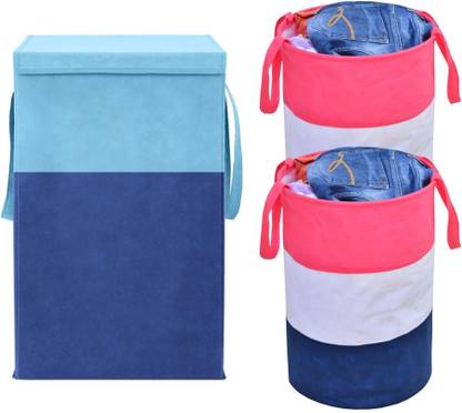 ZOVIRA 75 L Blue, Pink Laundry Basket