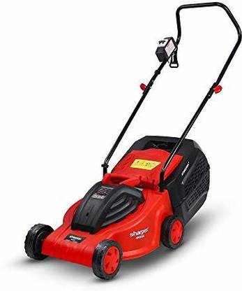 Sharpex Electric Lawn Mower | Folding Handle, 1200 Watt,15 Mtr Cable and Detachable Collection Box | Adjustable Height Mower (12 Inch Cutting Blade, Single Phase 1.6 HP Motor) 1200W Electric Lawn Mower - 12''Blade, 30L Catcher, 1.6HP Motor, Red, Garden AC Adapter Push Lawn Mower