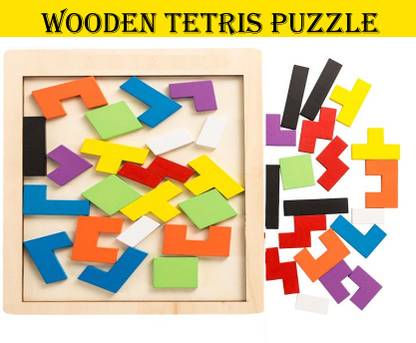 Plus Shine Educational Toys and Games Wooden Tetris Puzzle 3D Shapes Matching Blocks Game
