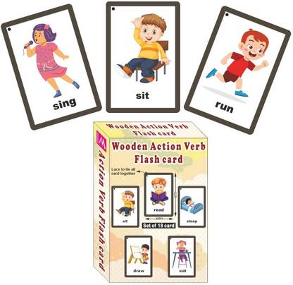 WISSEN Wooden (MDF) Action Verb Learning Flash card with lacing thread.