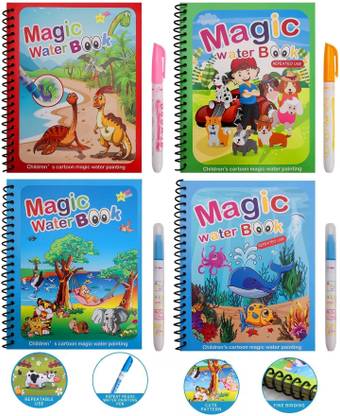 Bestie Toys Magic Water Book Quick Dry Book Water Coloring Book with Magic Pen Painting Book