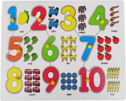 voolex WoodenEducationalPreschool Peg Puzzles- Numbers 1 to 10 with Images for Counting