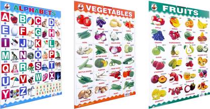 Nivita Kids Learnng Chart, Alphabet, fruits, Vegetable, Pack Of-03