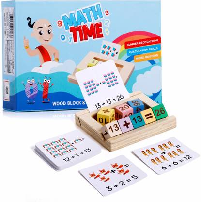 333MART Math Time Educational Game with Wooden Block & Flashcards, Learning Toy for Kids