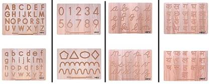 Virth Combo Of 4 Wooden Slate For Learn ABCD, Number, Hindi & Cursive Alphabet