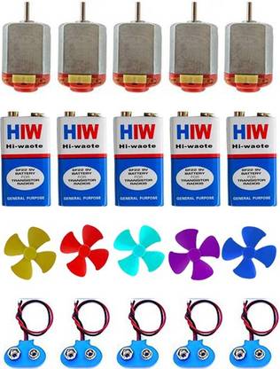SYMFONIA School Science Project DC Motor kit(5 Pieces TOY MOTOR+5 Pieces FAN BLADE+5 Pieces BATTERY+5 Pieces CLIP)20 Item Loose in one Pack