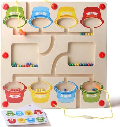 KIDOLOGY Wooden Magnetic Color & Number Maze Puzzle Counting & Color Sorting Kid Activity