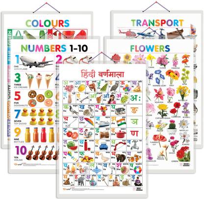 GO WOO Early Learning Charts Perfect For Kindergarten and Nursery Students | Set of 5
