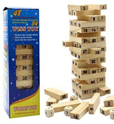 V India Jenga Numbers Tower Tumbling Game for Kids & Adults Building Sets - Small Size