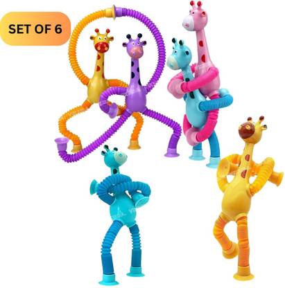 VikriDa LED Telescopic Suction Fidget Giraffe Toy Set 6pcs Pop Tubes Sensory Toys