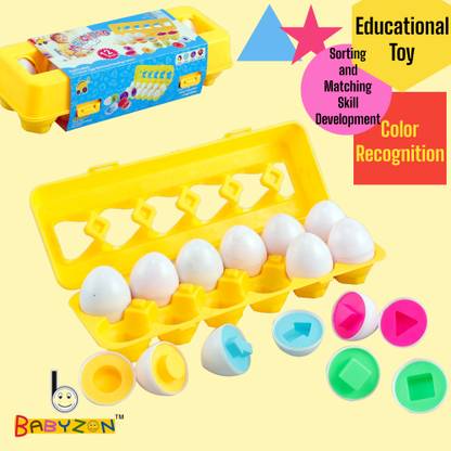 BABYZON Matching Shape Theme 12 Multicolor Eggs Matching Game Educational Toys for Kids