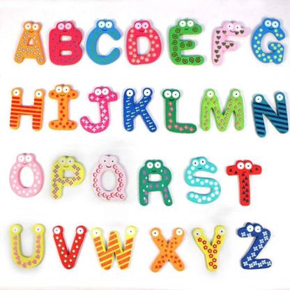 R H lifestyle Colorful Wooden A-Z Alphabet Letters Fridge Magnets (Set of 26, Multicolor)