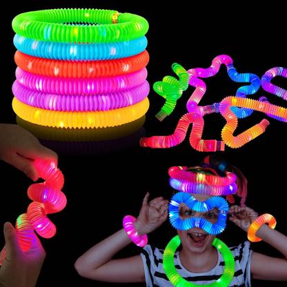 Hujai LED Light Up Pop Tubes Fidget Toys for Kids 6 Pack Pull and Stretch Pop Tube Toy