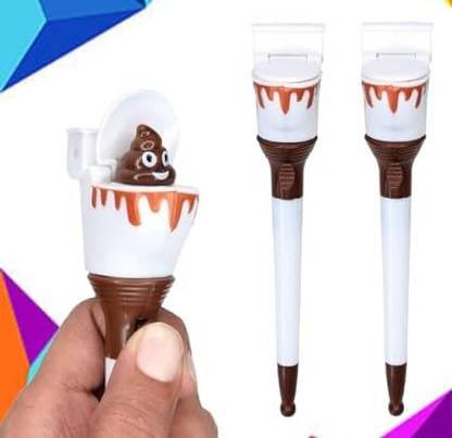 INAAYA Funny Toilet Popy Ballpoint Pen Cartoon Pushable Toilet Poop Stool (Set of 2)