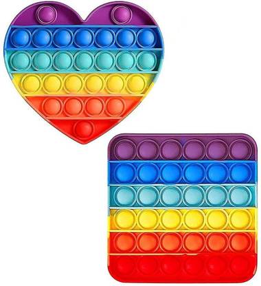 NAMANSHU TEX Pop It Fidget Toys,Push Pop Bubble Fidget Sensory Toy,Autism Special Needs Silicone Stress Relief Toy Novelty Gifts (Square Rainbow & Hart Rainbow) Pop It Gag Toy
