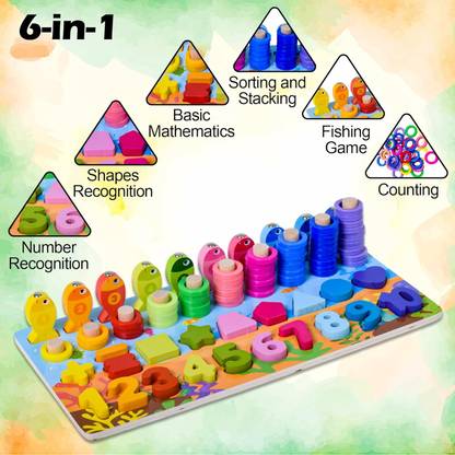Little Mind Multifunctional Learning Board Puzzle, Numbers, Shapes, Fishing Game, Stacking