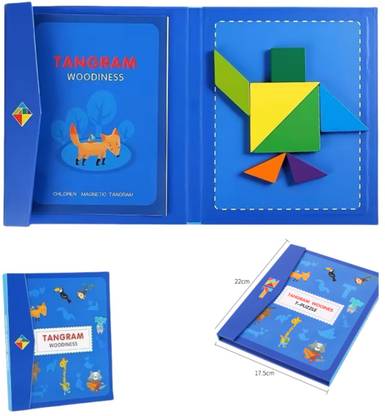 BHVMEY Kids Tangram Puzzle Set – Book Style Wooden Magnetic Toy