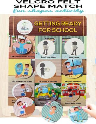 SHALAFI Educational Activity Getting Ready forSchool Velcro Reusable Sticker Book Puzzle