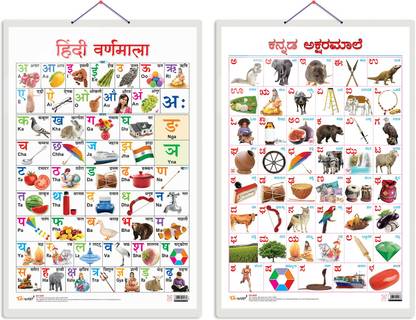 GO WOO Pack of 2 Hindi Varnamala and Kannada Alphabet Educational charts
