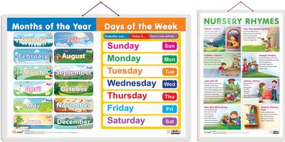 GO WOO Pack of 2 MONTHS OF THE YEAR AND DAYS OF THE WEEK and NURSERY RHYMES charts
