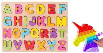 blue seed Alphabet&Number Board Puzzle Pop It Bubble Fidget Toy Learning Board Game Puzzle