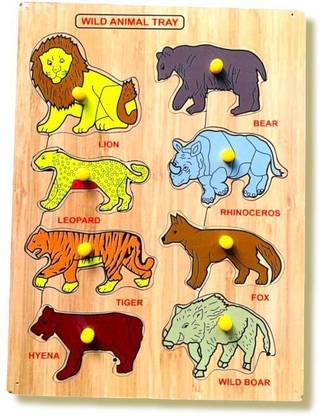 aasiyaenterprises Wild Animal Name with Picture puzzle board learning and educational toy for kids