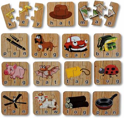 Toys universe Spelling 3 Piece Puzzle Three Letter Words Spelling Wooden Jigsaw Puzzle Age 4+
