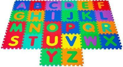 Easy Way G564Toxic Foam 6 ABCD matt Tiles Alphabets and Numbers Puzzle Mat Interlocking Toys for Kids Playing (Multicolor)