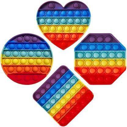 Aganta Push Pop It Fidget Toy Pop It Combo Pop It Fidget Toy Under Stress Relief For Autism To Relieve Stress Popits Best Gifts For Children [ 4 Pack Rainbow Heart-Round-Square Octagon]