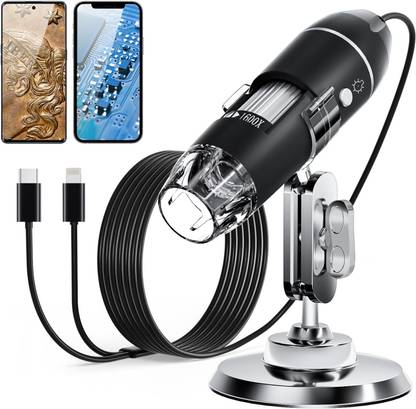 microware USB Digital Microscope with Stand,50x-1600x 8 LED Compatible with iOS & Android