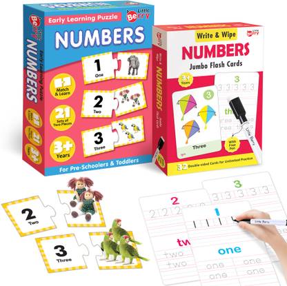 Little Berry Numbers Learning Puzzle (42 Pcs) & Flash Cards for Kids (32 Write & Wipe Cards)