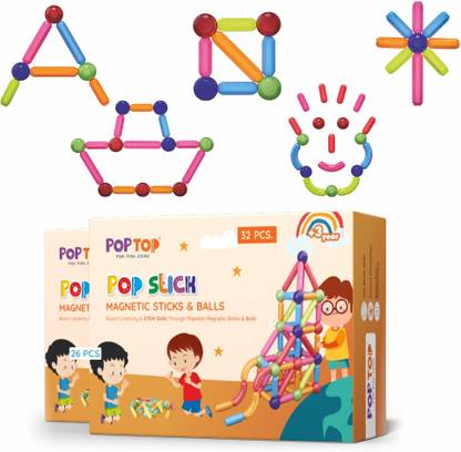 POPTOP POPSTICK Magnetic Building Blocks 32 pcs (FOR 3 +YEARS AGE))