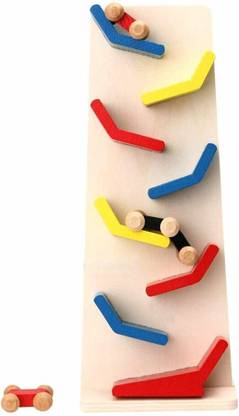 Ticky Toy Wooden Zig-Zag Drop Slippery Car Playset