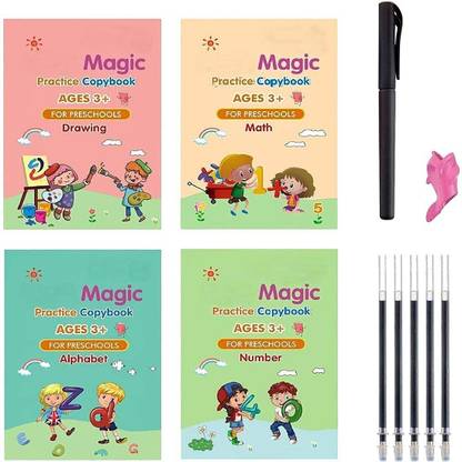 QERINKLE Magic Practice Copybook , Number Tracing Book for Preschoolers with Pen