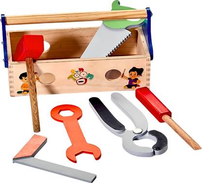 PunToon Kids Wooden Tool kit Set for Kids | Construction Tool Box Pretend Play Toy Set 3+ Yrs