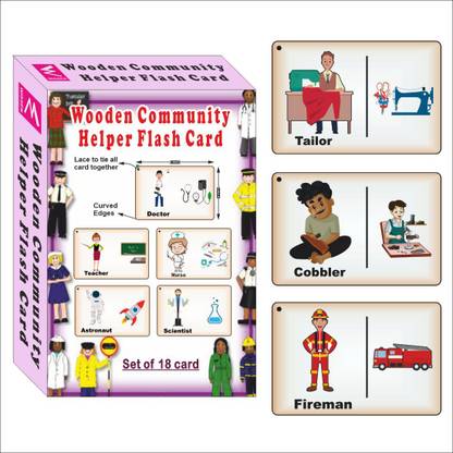 WISSEN Wooden (MDF) Community helpers Learning Flash card with lacing thread.