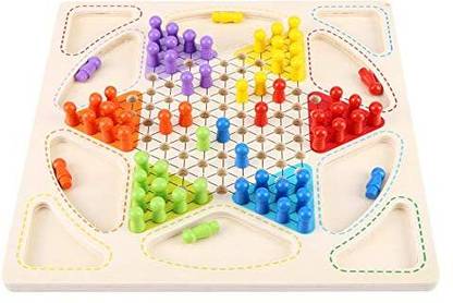 Rainbowstore Double Fun: 2-in-1 Wooden Board Checkers and Ludo Games for Kid